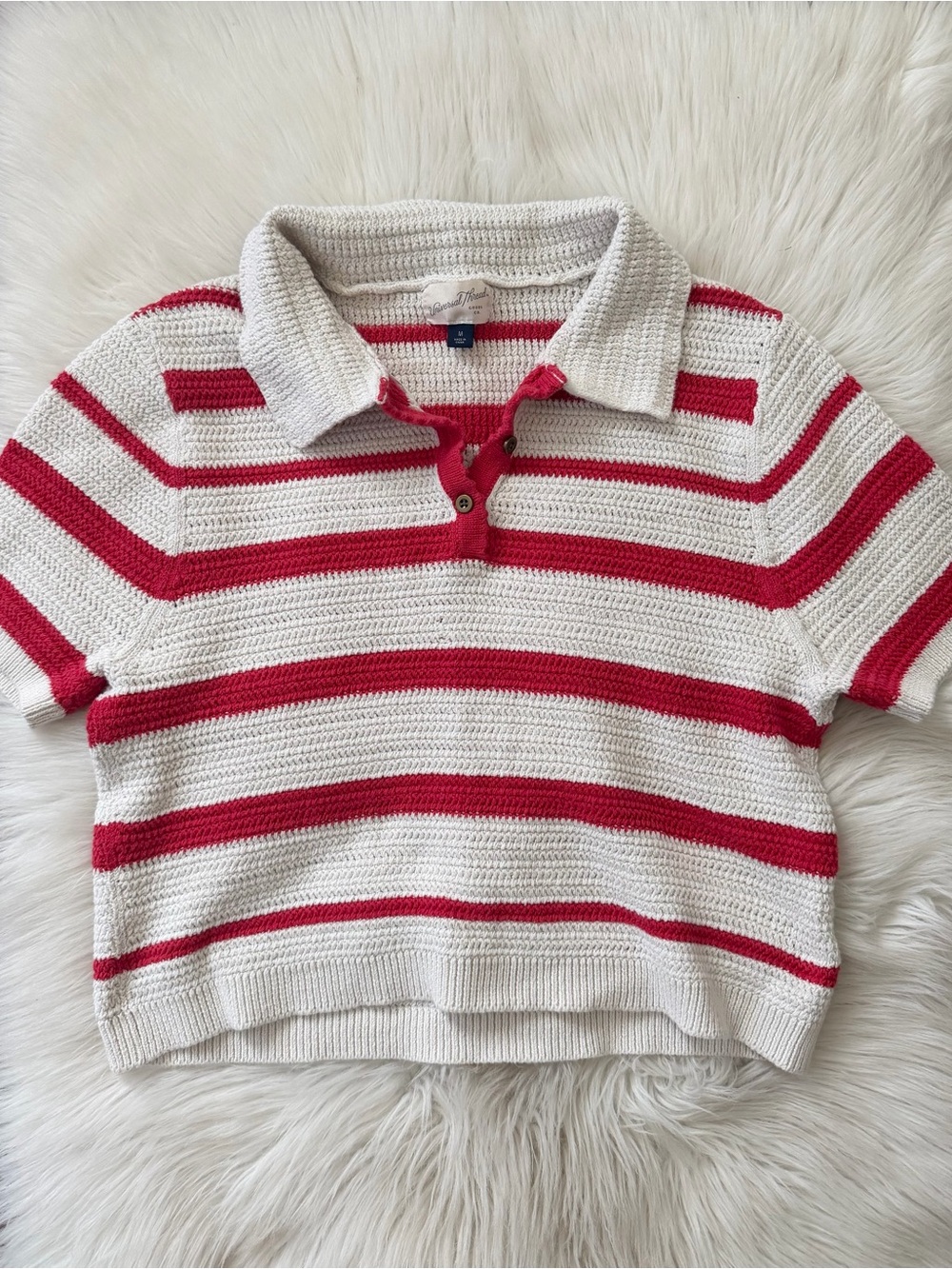 Universal Thread Red & Cream Striped Knit Polo Tee